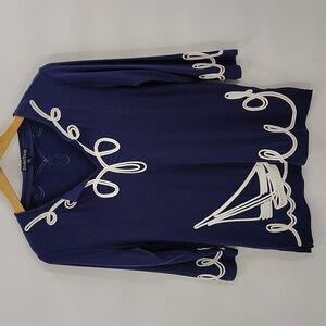 Bua/Bua Navy Blue & White Nautical Sailboat Design Tunic Size Small